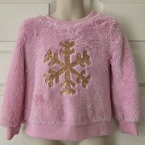 Btween Pink Fuzzy Sweater with Gold Snowflake